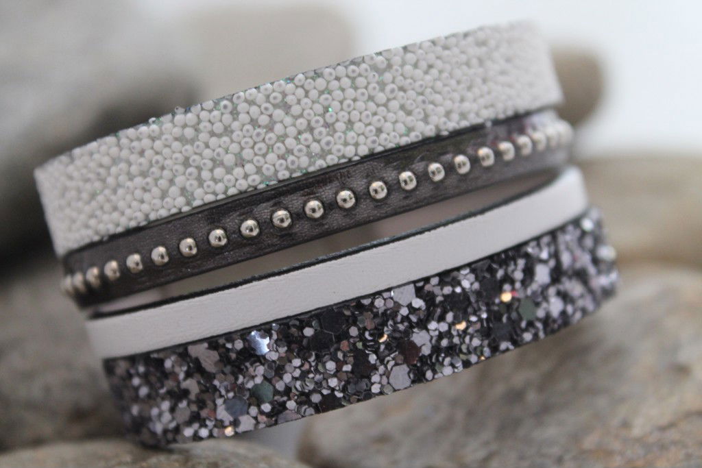 N°23 Lederen Armband Wit Antraciet