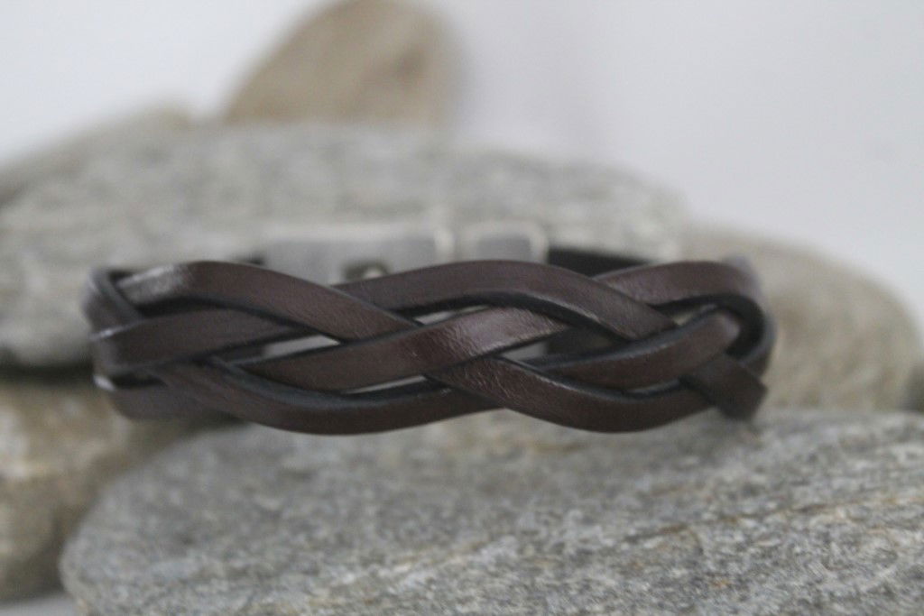N°7 Lederen Armband Donker Bruin Gevlochten