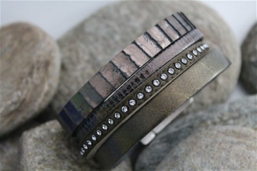 N°10 Lederen Armband Kakigroen met Swarovski