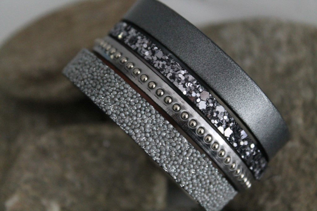 N°14 Lederen Armband Zilver Grijs