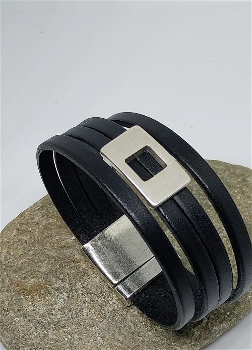N°13 Lederen Armband Zwart met Slider