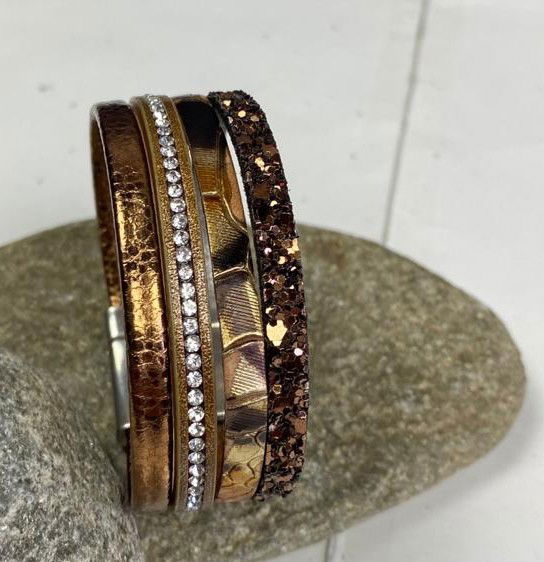 N°10 Lederen Armband Slangenprint Koper Brons