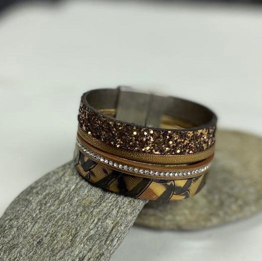 N°11 Lederen Armband Brons Slangenprint