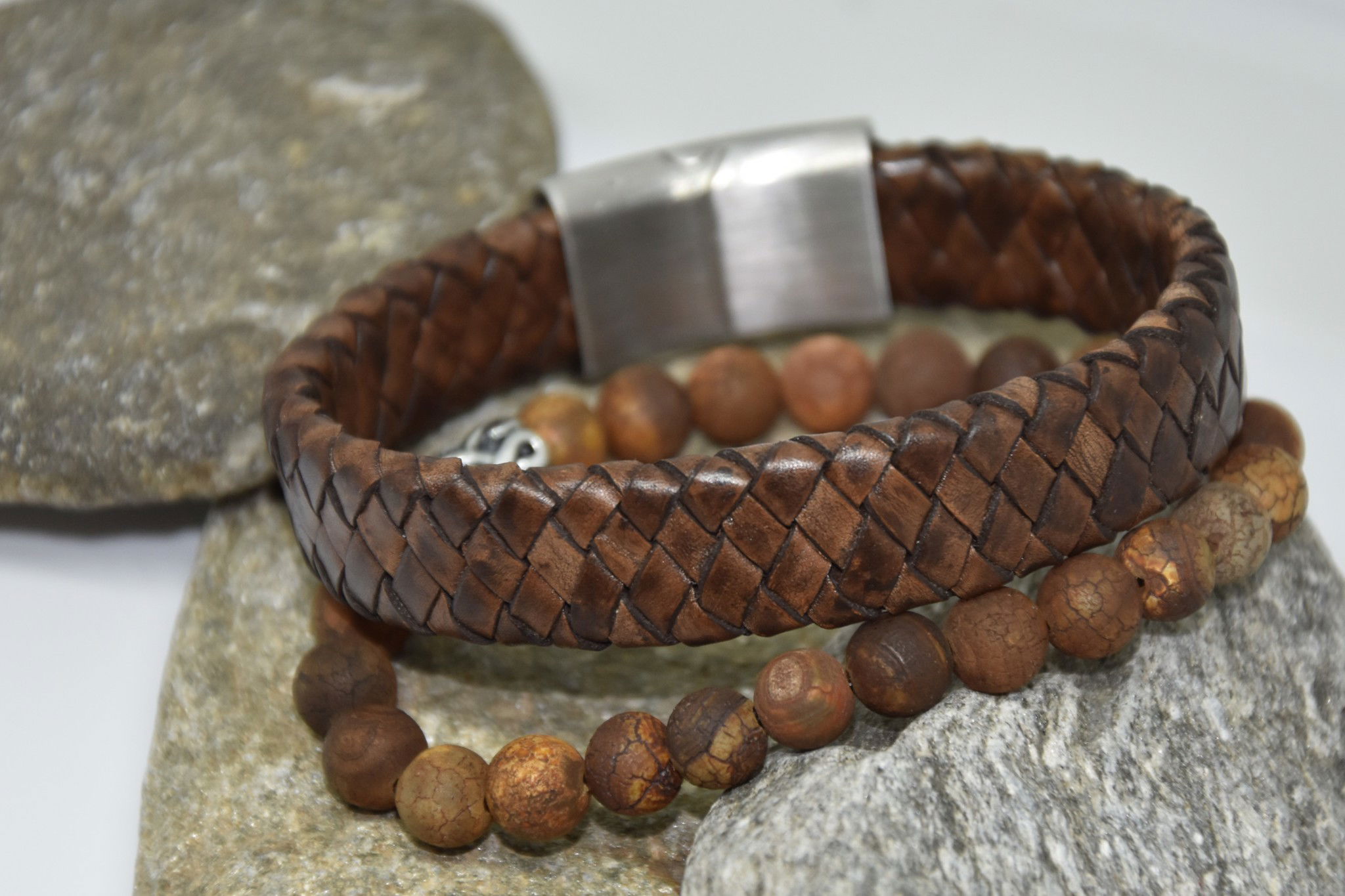 N°12 Lederen Armband Bruin Gevlochten