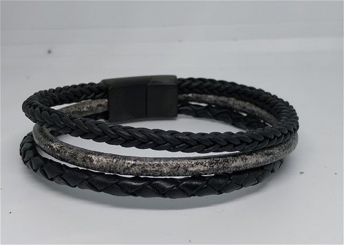 N°23 Lederen Armband Vintage Zwart